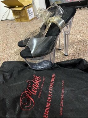 Pleaser Clear Platform Heels with Black Footbed